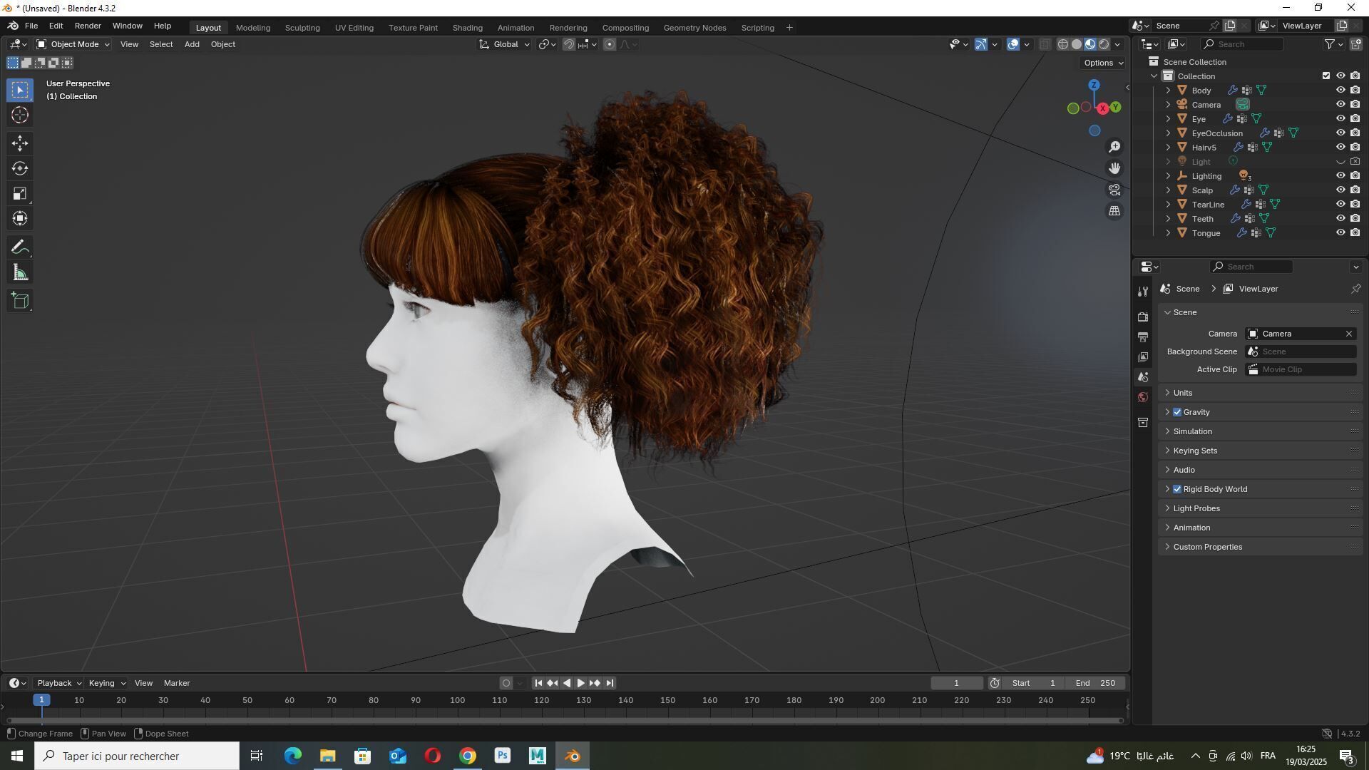Curly Puff Pigtails with Bangs - Hair for Female Characters Low-poly 3D model_10