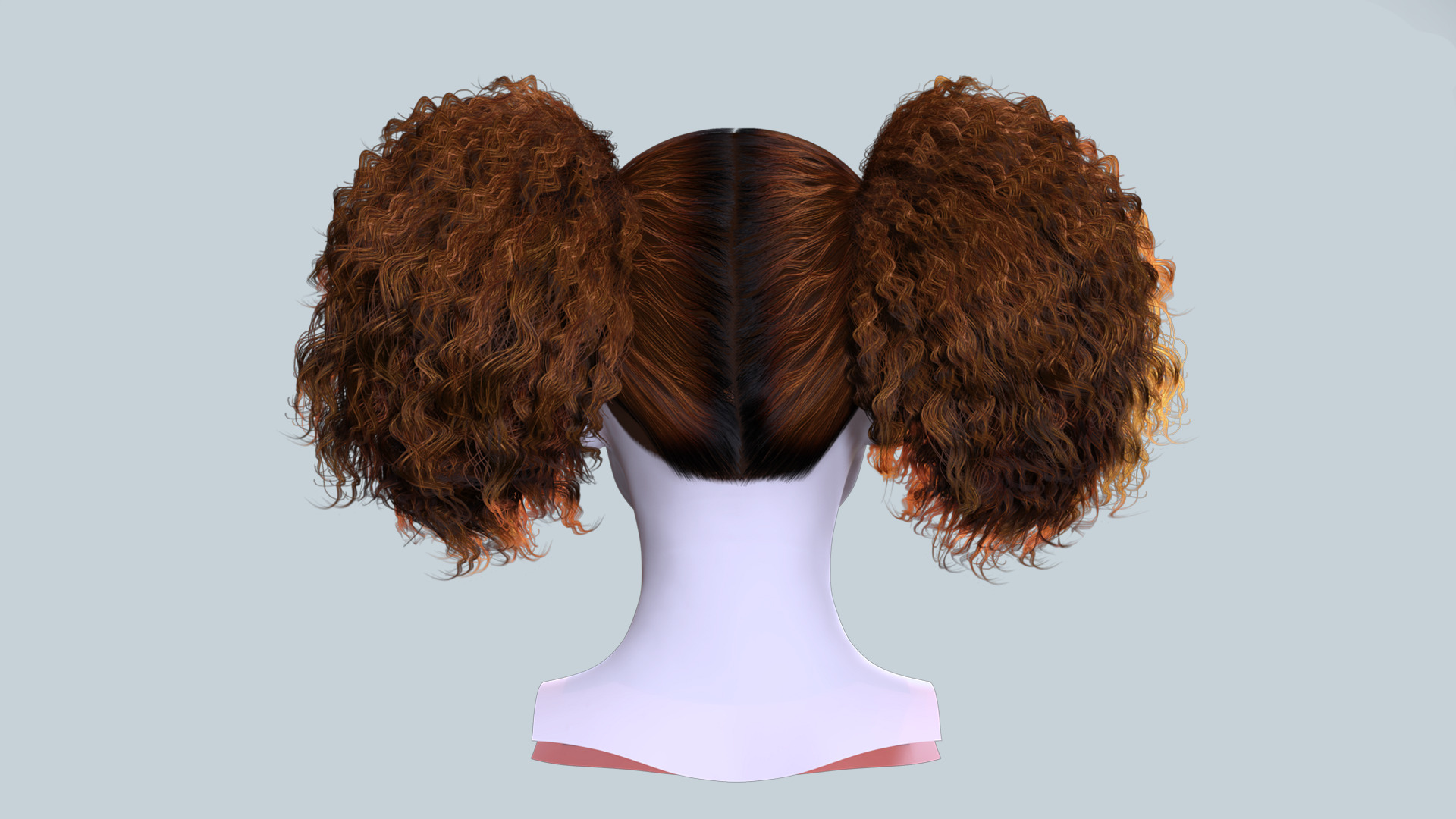 Curly Puff Pigtails with Bangs - Hair for Female Characters Low-poly 3D model_6