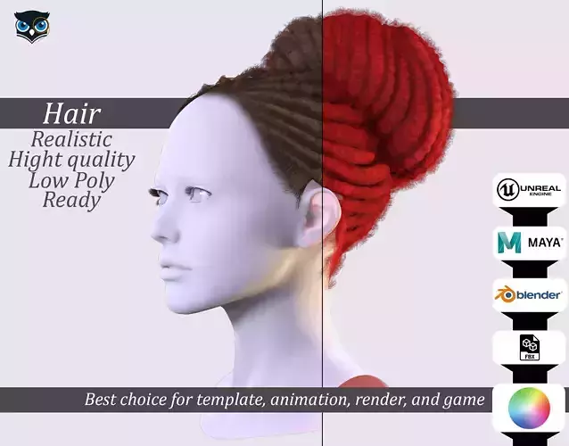 Dreadlock Bun Hair -Realistic 3D Female Hairstyle
