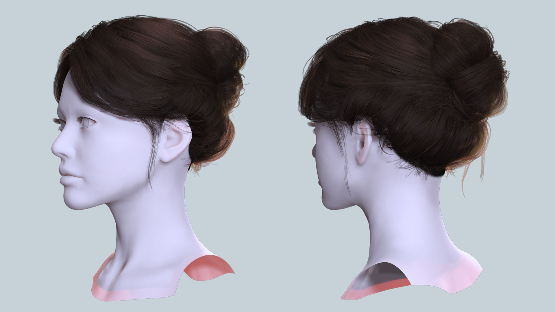 Elegant Bun Hairstyle - Realistic 3D Female Hair Model Low-poly 3D model_4