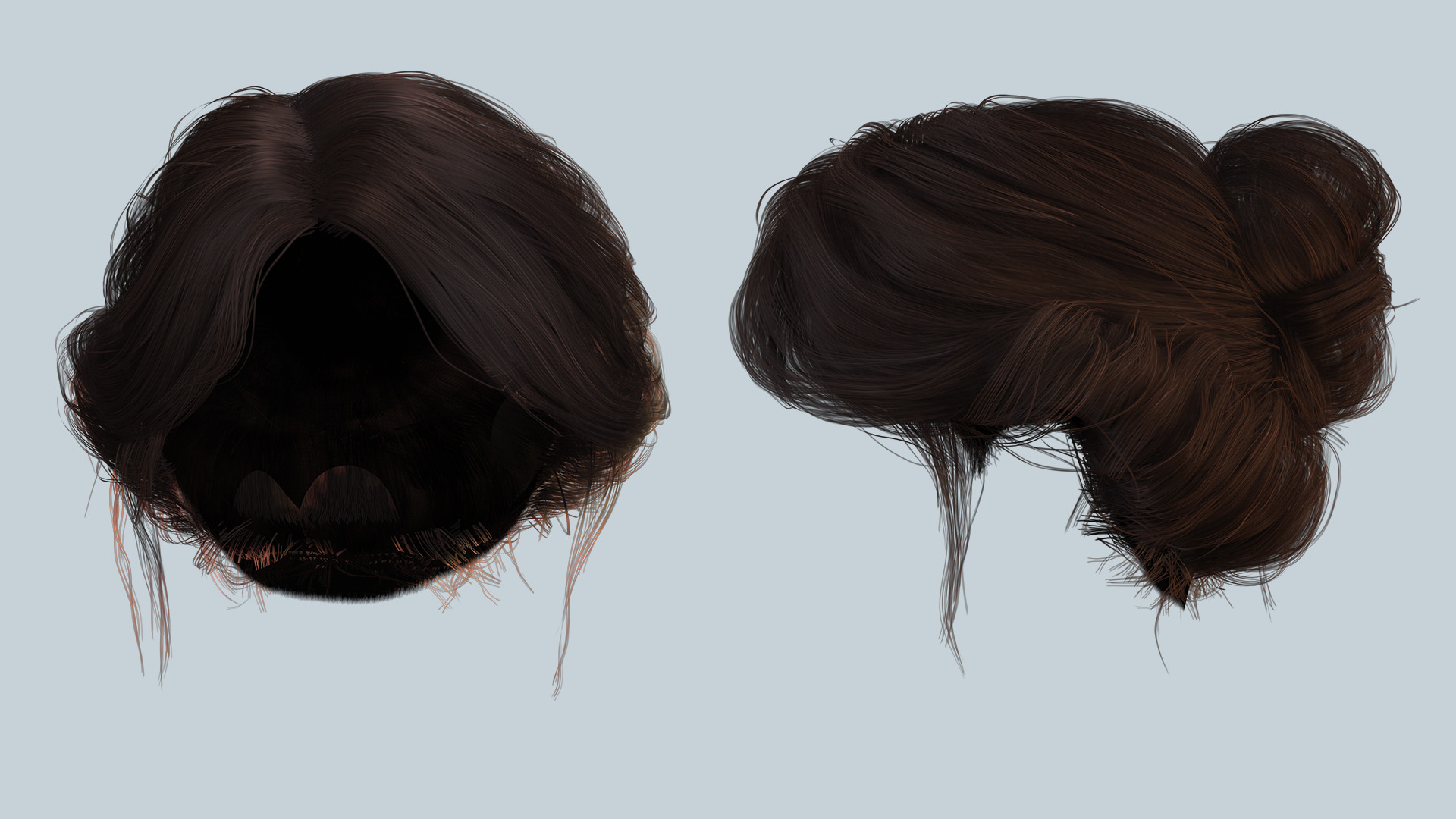 Elegant Bun Hairstyle - Realistic 3D Female Hair Model Low-poly 3D model_5