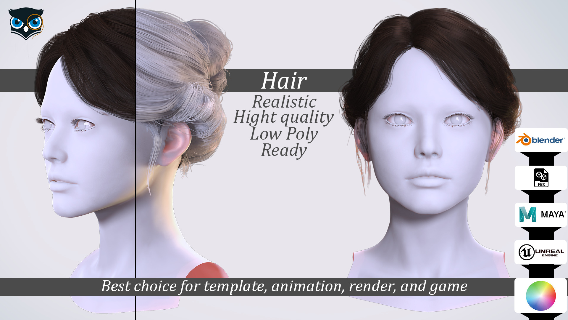 Elegant Bun Hairstyle - Realistic 3D Female Hair Model Low-poly 3D model_1