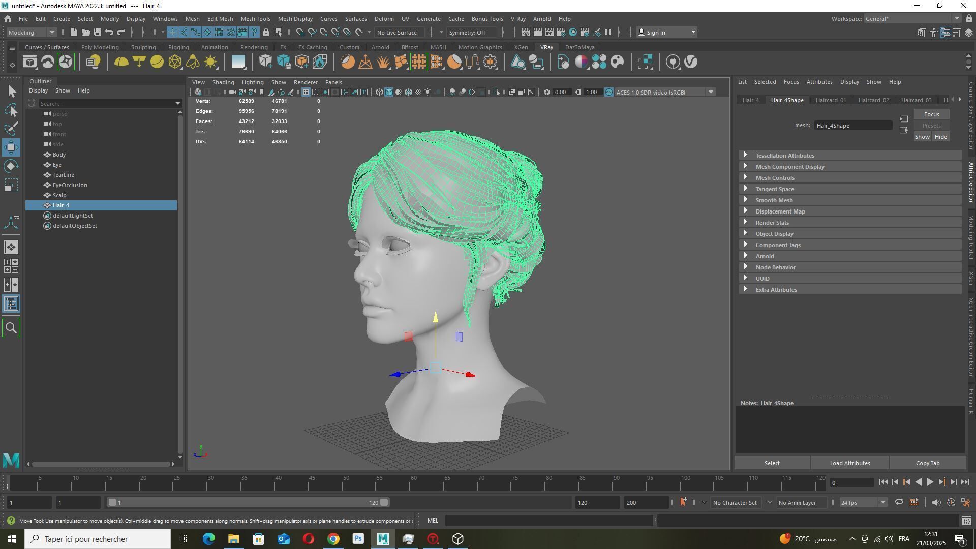 Elegant Bun Hairstyle - Realistic 3D Female Hair Model Low-poly 3D model_9