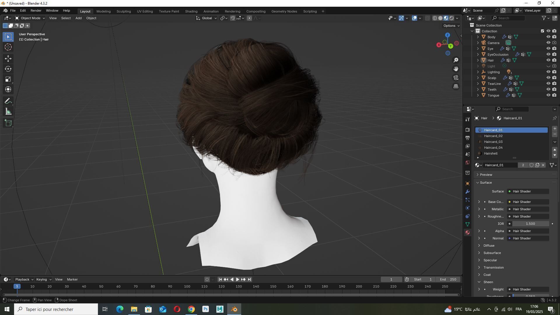 Elegant Bun Hairstyle - Realistic 3D Female Hair Model Low-poly 3D model_7