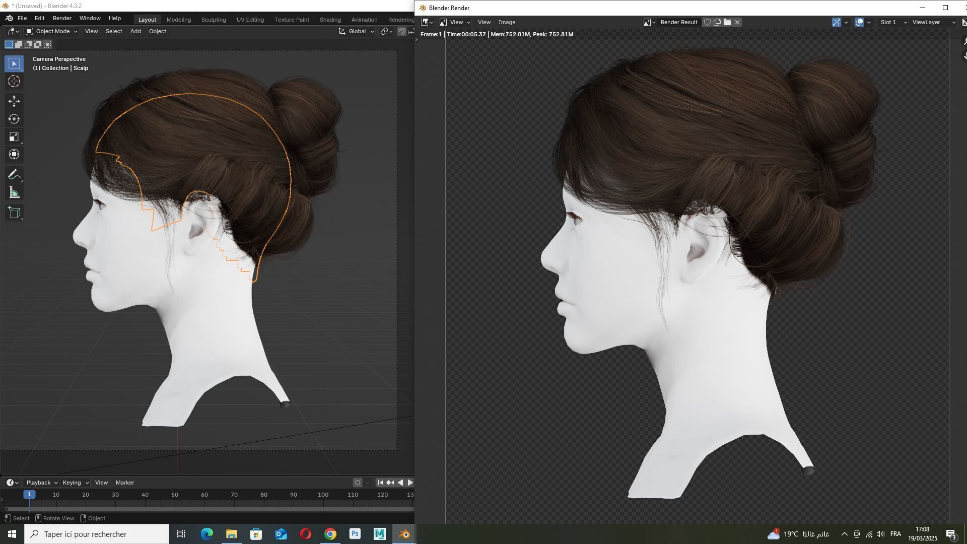 Elegant Bun Hairstyle - Realistic 3D Female Hair Model Low-poly 3D model_8