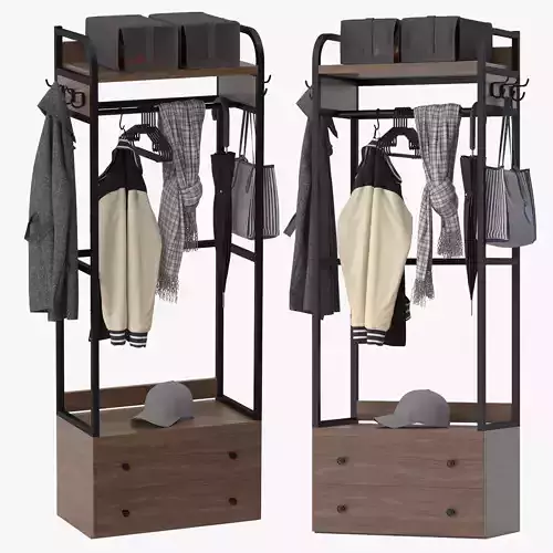 Coat Rack with Drawers and Shelves 3D model