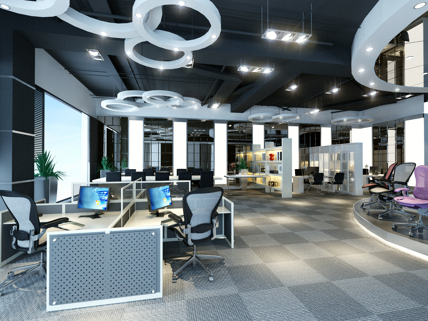 Spacious Office with Exotic Decorations 3D Model .max