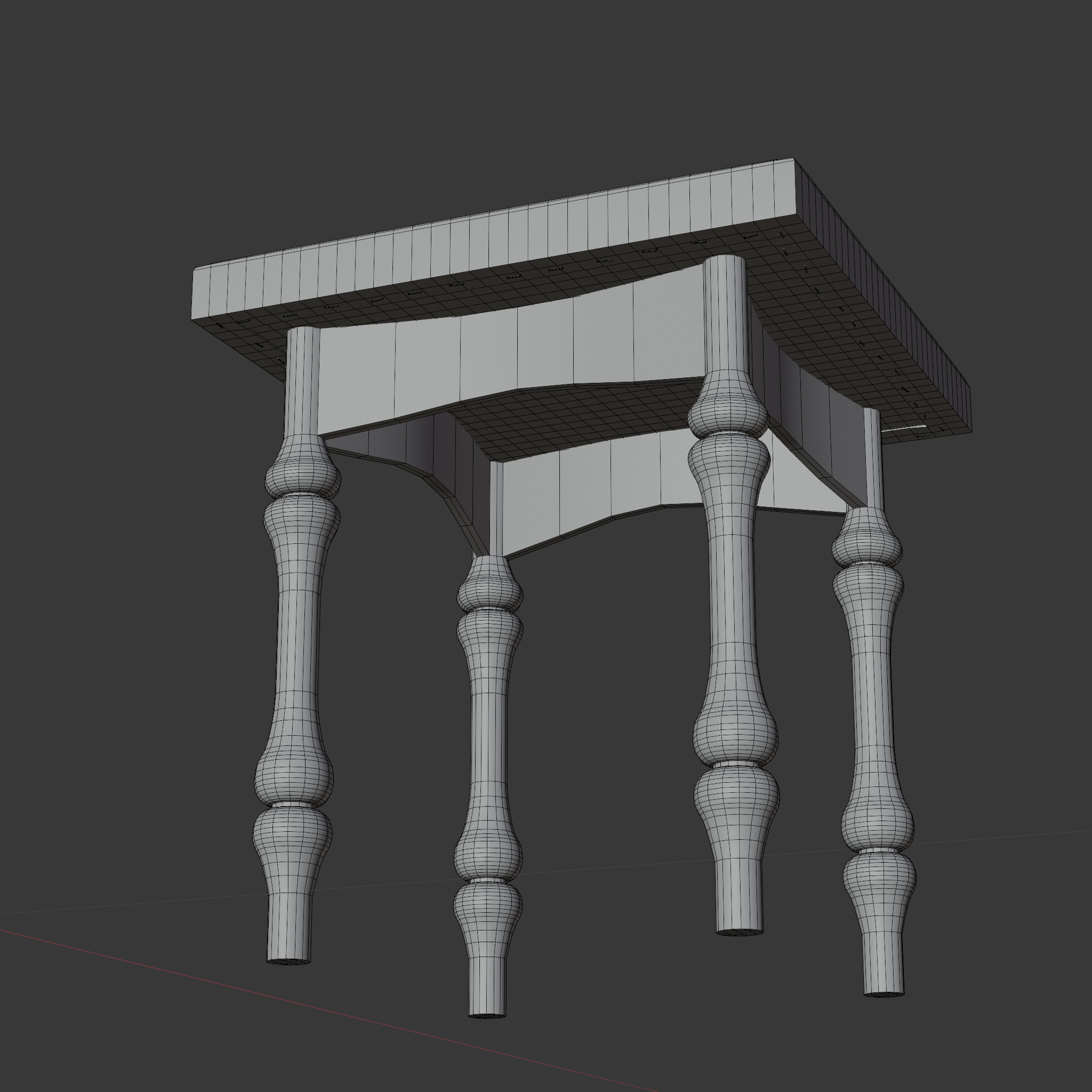 Wooden Side Stool 3D model_5