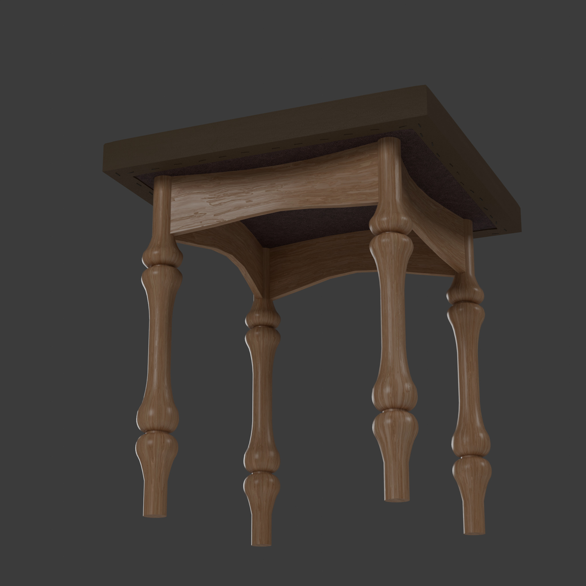 Wooden Side Stool 3D model_2