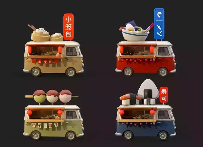 Food Trucks  Asian Edition Low-poly 3D model