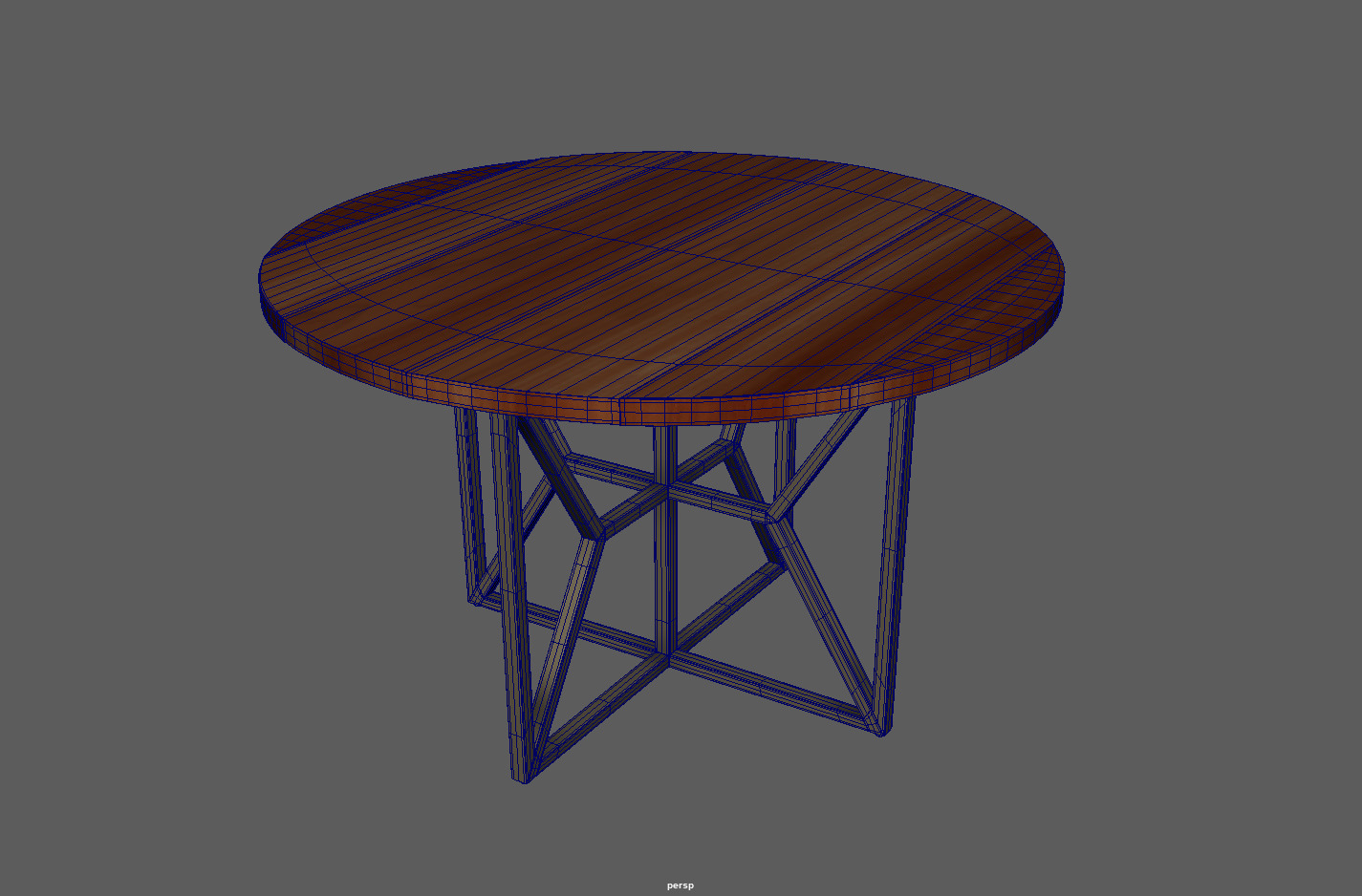 Round Wooden Dining Table Low-poly 3D model_6