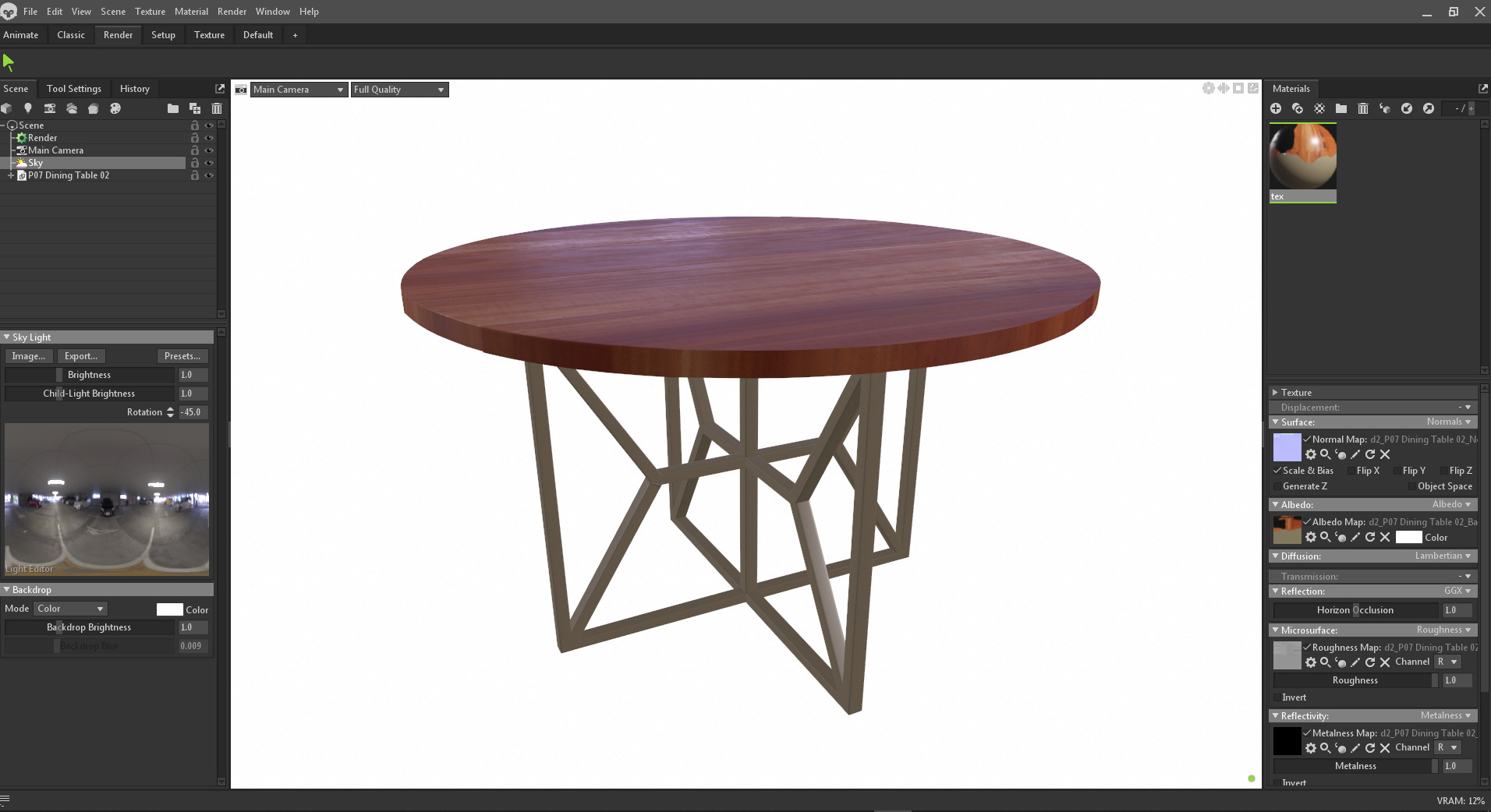 Round Wooden Dining Table Low-poly 3D model_22
