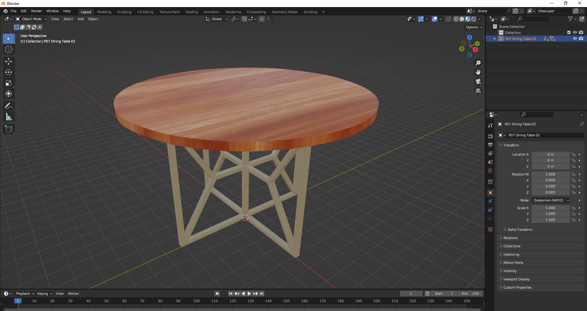Round Wooden Dining Table Low-poly 3D model_23