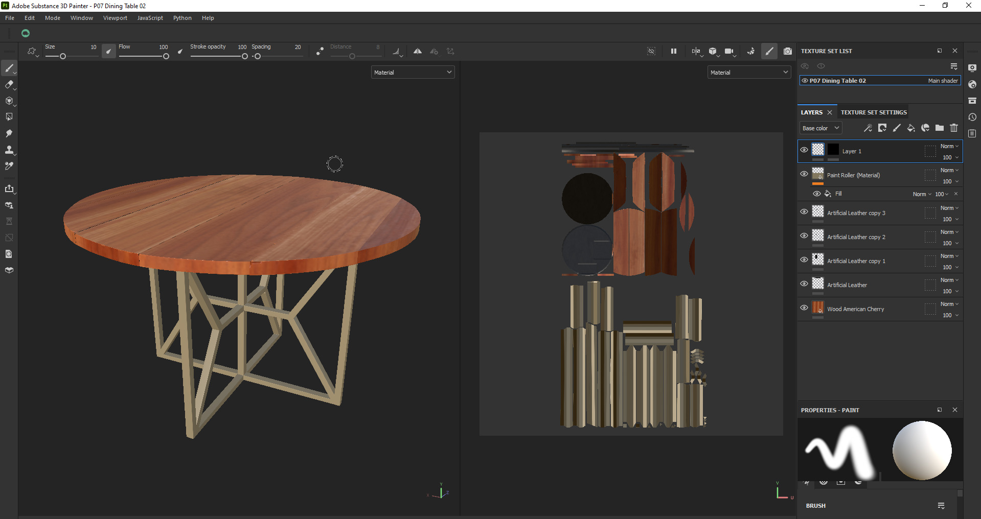 Round Wooden Dining Table Low-poly 3D model_14