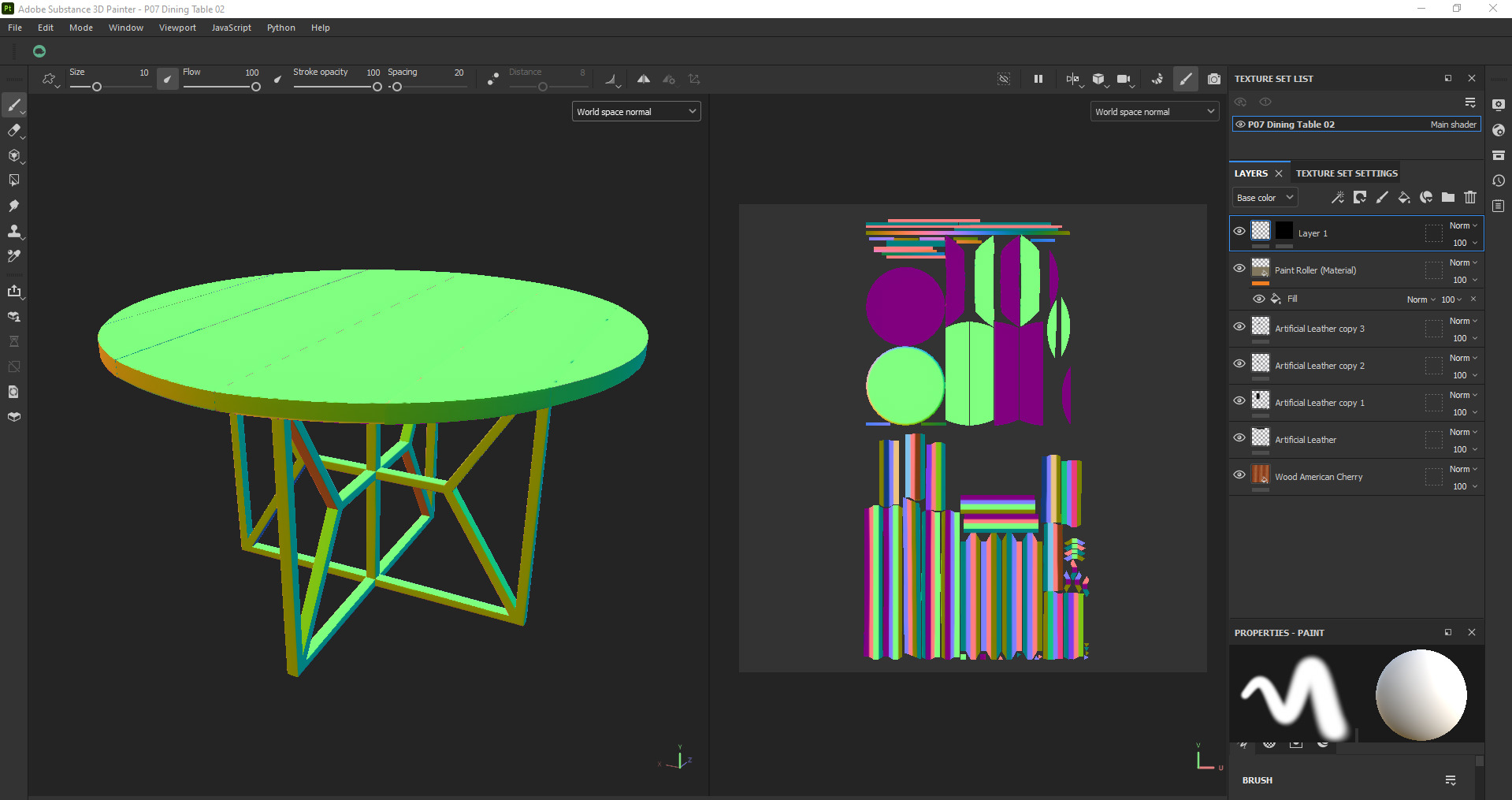 Round Wooden Dining Table Low-poly 3D model_16