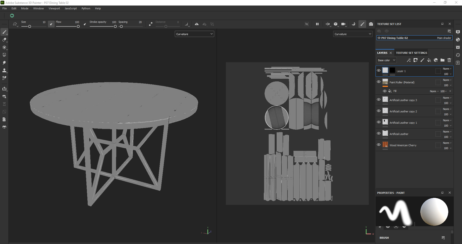 Round Wooden Dining Table Low-poly 3D model_19