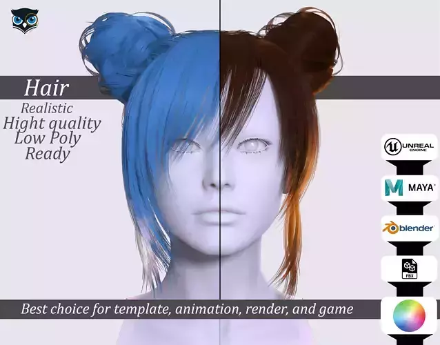 Anime Twin Buns Hair Game Ready