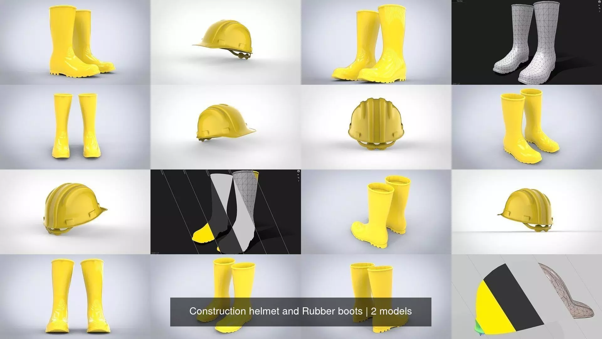 Construction helmet and Rubber boots 3D Model Collection_0