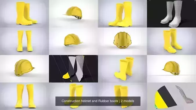 Construction helmet and Rubber boots