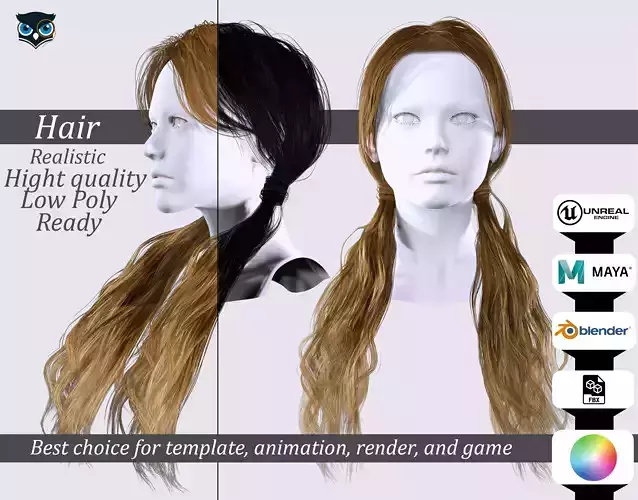Long Double Ponytail Hairstyle - Realistic 3D Hair