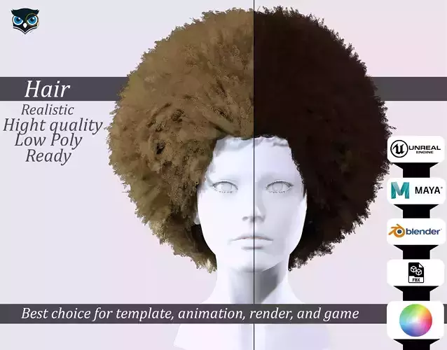 Stylish Voluminous Afro -Realistic Hair Model