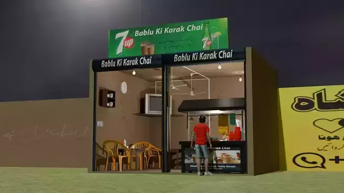 Desi Chai Dhaba - Game Ready Pakistani Tea Stall 3D Model  Low-poly 3D model