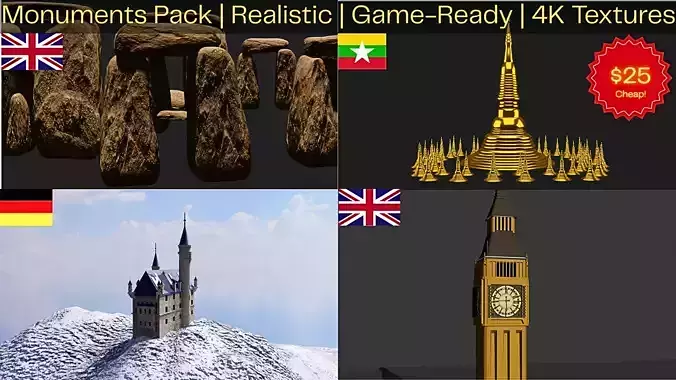 Epic Monuments Pack  Realistic Low Poly 3D Models Game Ready