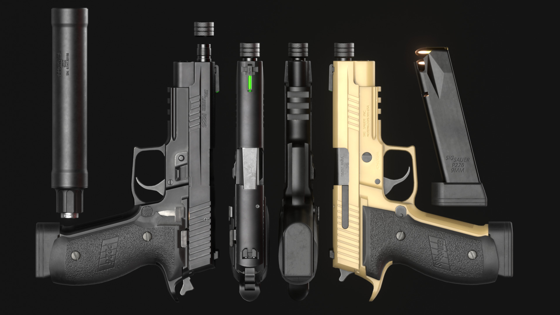 SIG Sauer P226 TACOPS and SRD9 Suppressor - Game Asset Low-poly 3D model_5