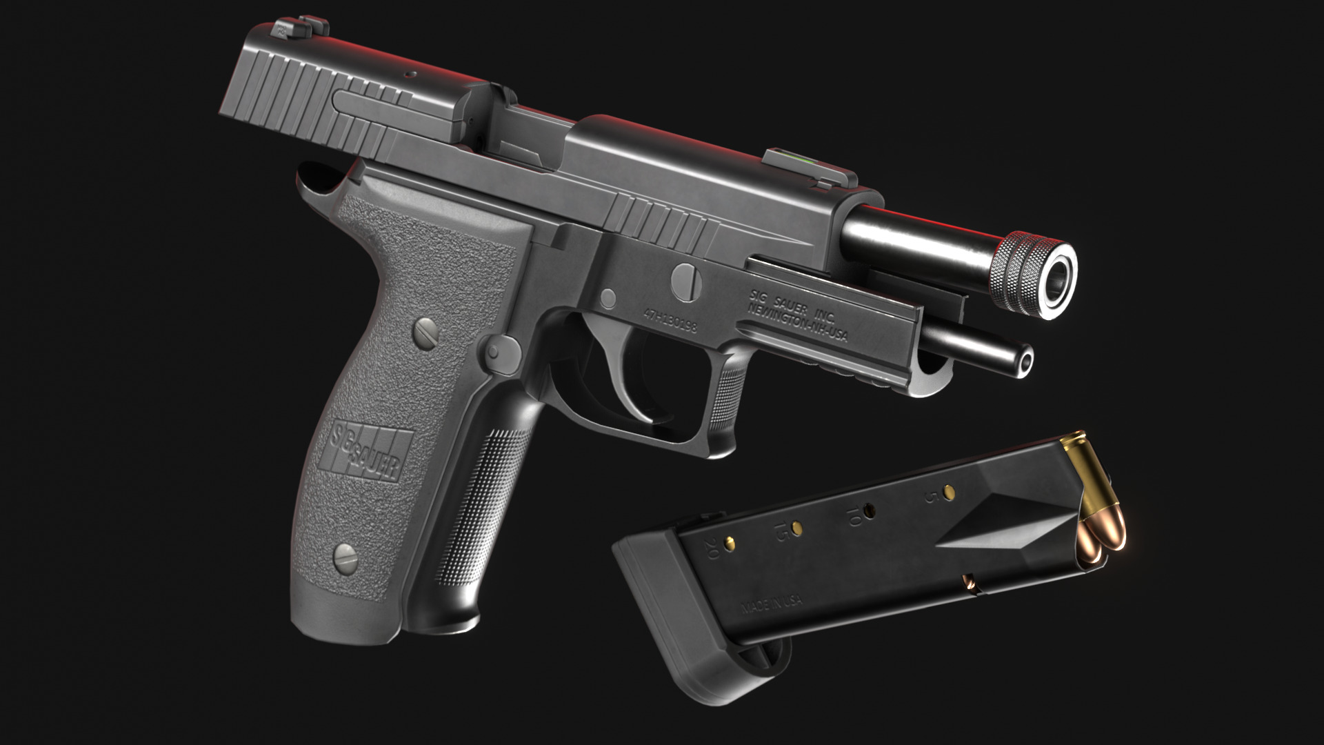 SIG Sauer P226 TACOPS and SRD9 Suppressor - Game Asset Low-poly 3D model_8
