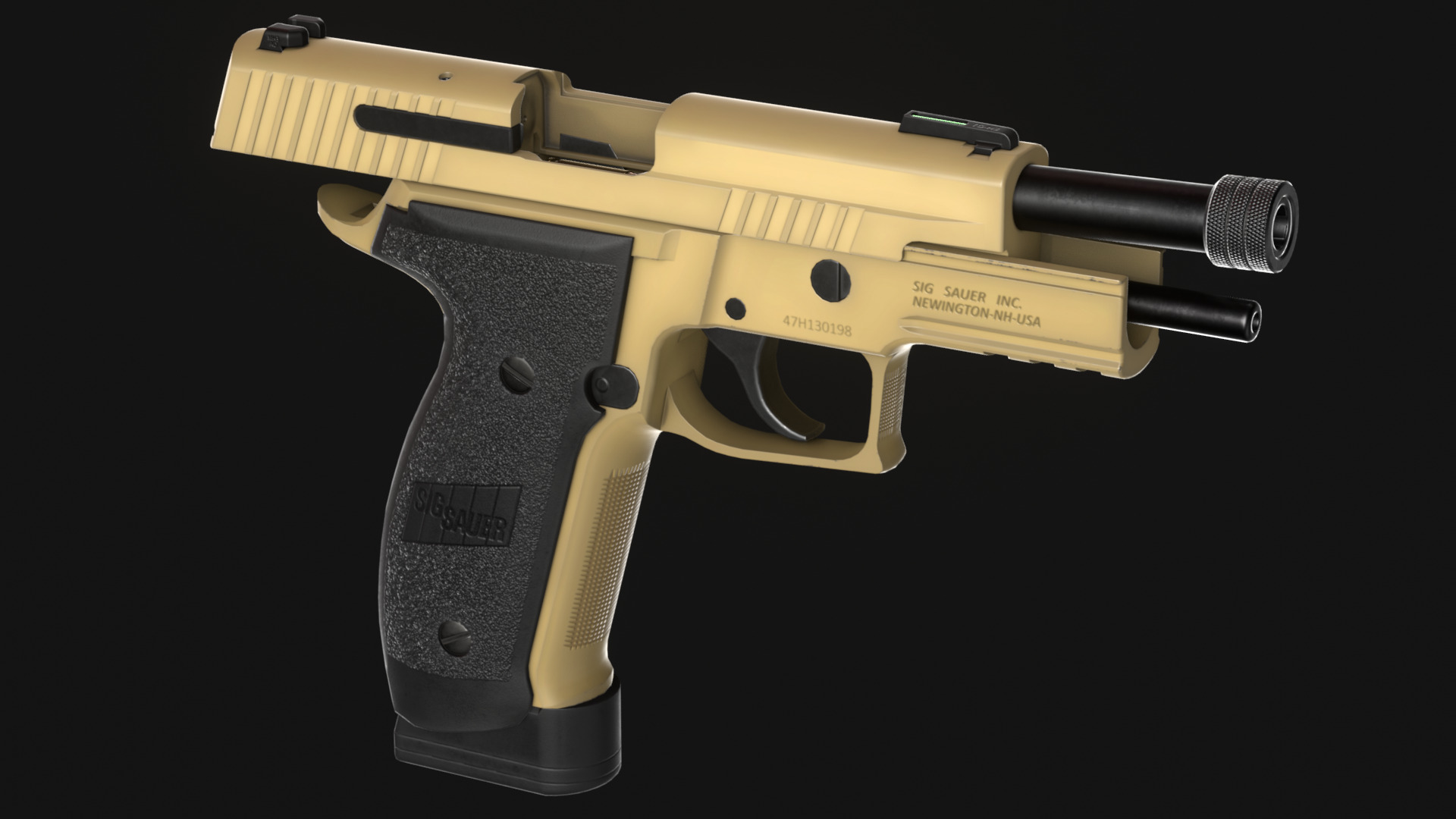 SIG Sauer P226 TACOPS and SRD9 Suppressor - Game Asset Low-poly 3D model_9