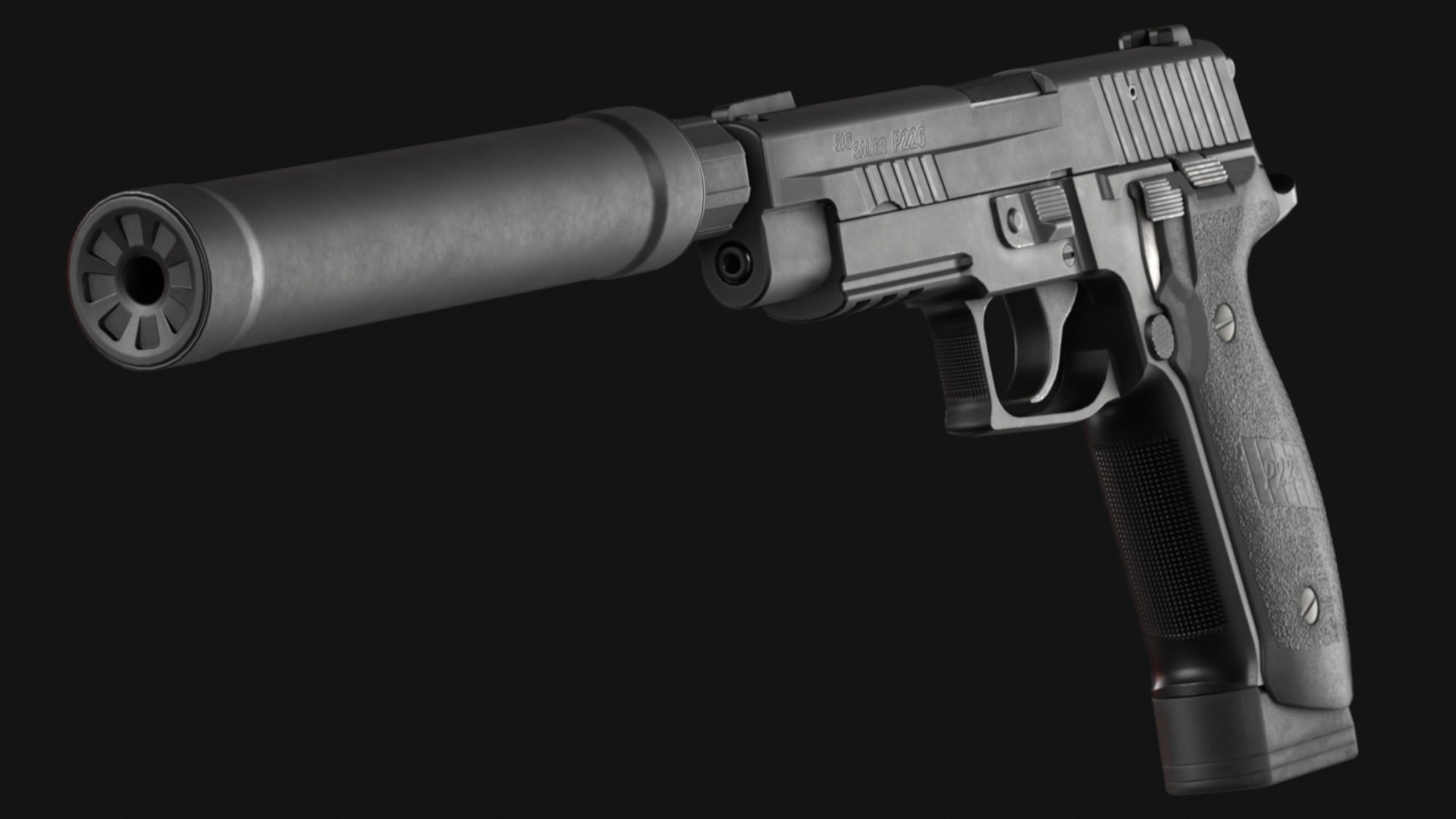 SIG Sauer P226 TACOPS and SRD9 Suppressor - Game Asset Low-poly 3D model_11