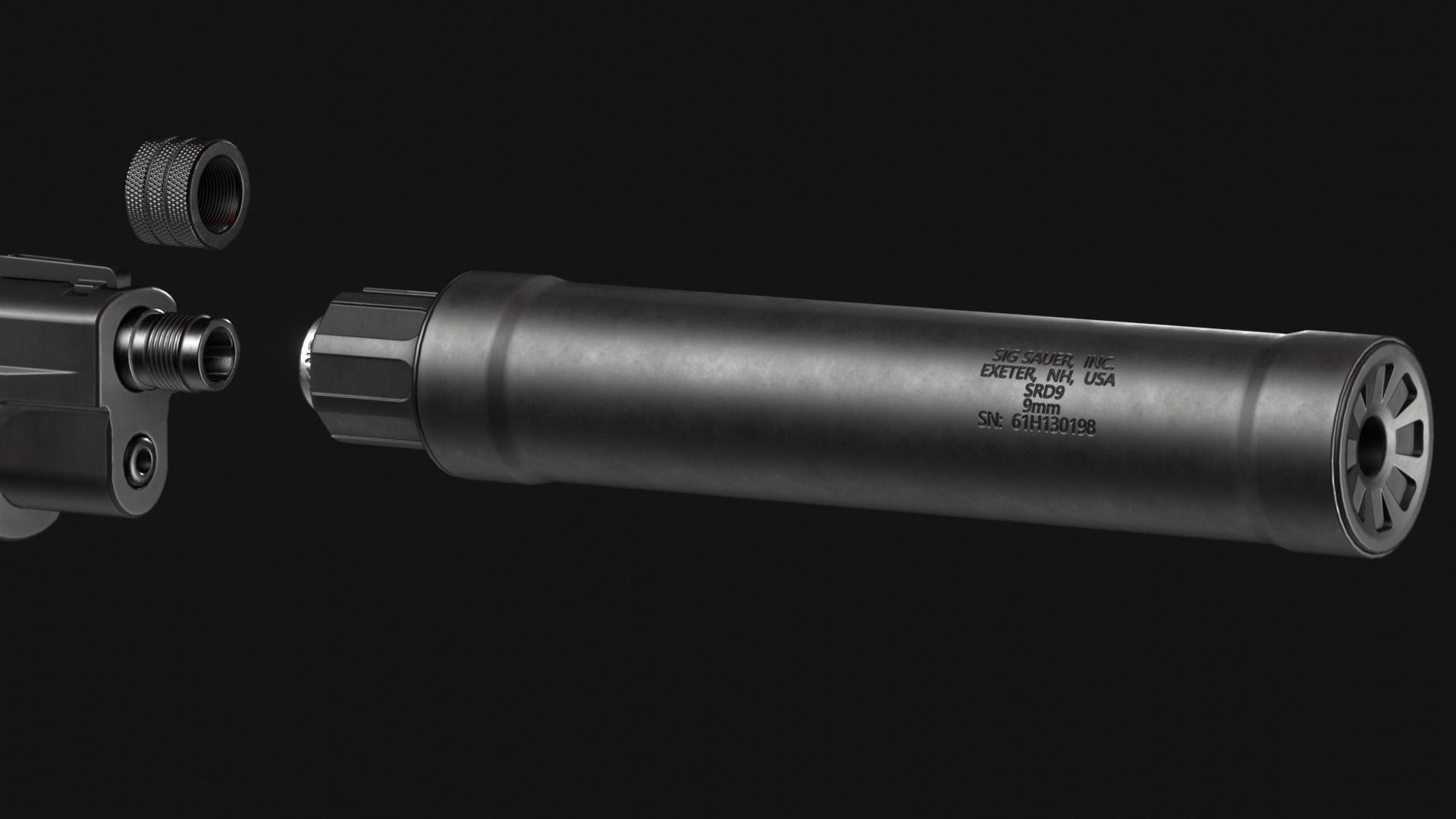 SIG Sauer P226 TACOPS and SRD9 Suppressor - Game Asset Low-poly 3D model_12