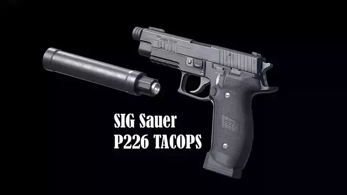 SIG Sauer P226 TACOPS and SRD9 Suppressor - Game Asset Low-poly 3D model