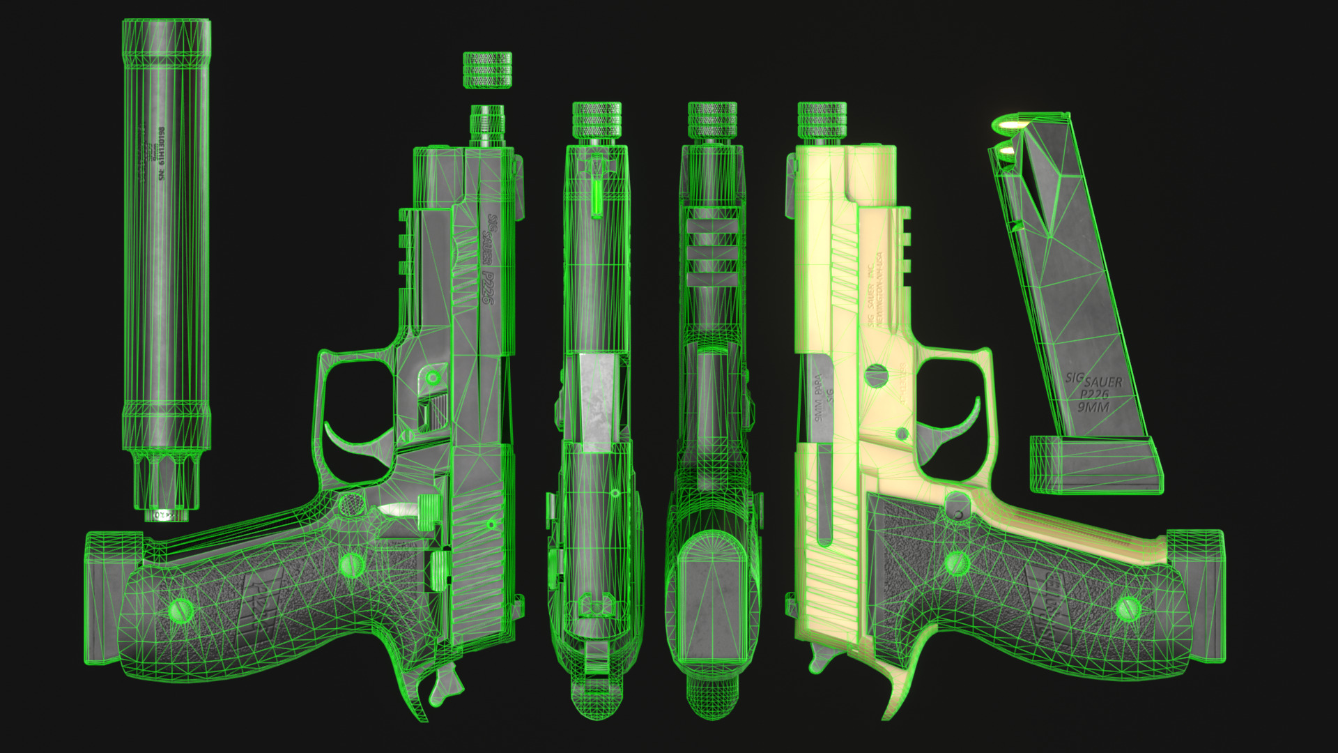 SIG Sauer P226 TACOPS and SRD9 Suppressor - Game Asset Low-poly 3D model_6
