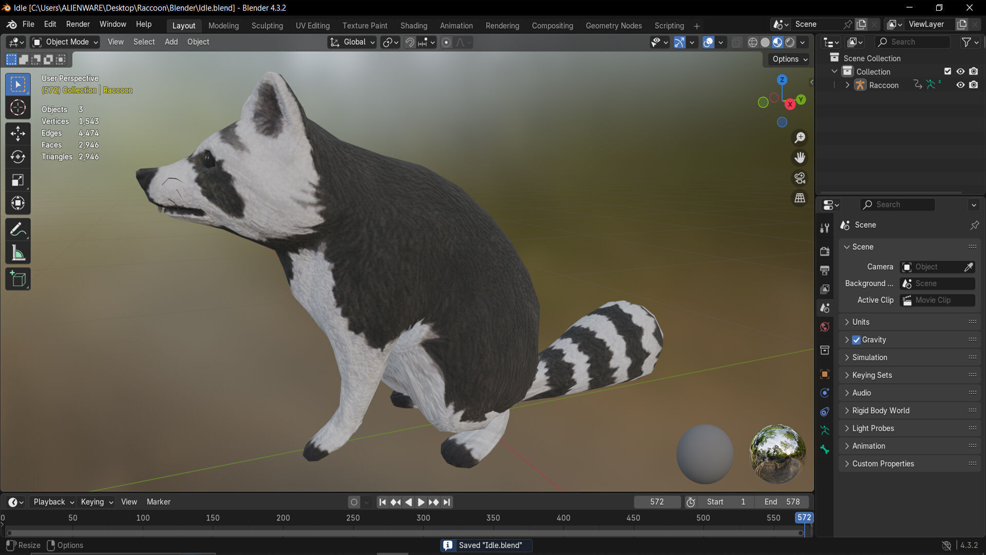 Raccoon Rigged Animated 3 Low-poly 3D model_9