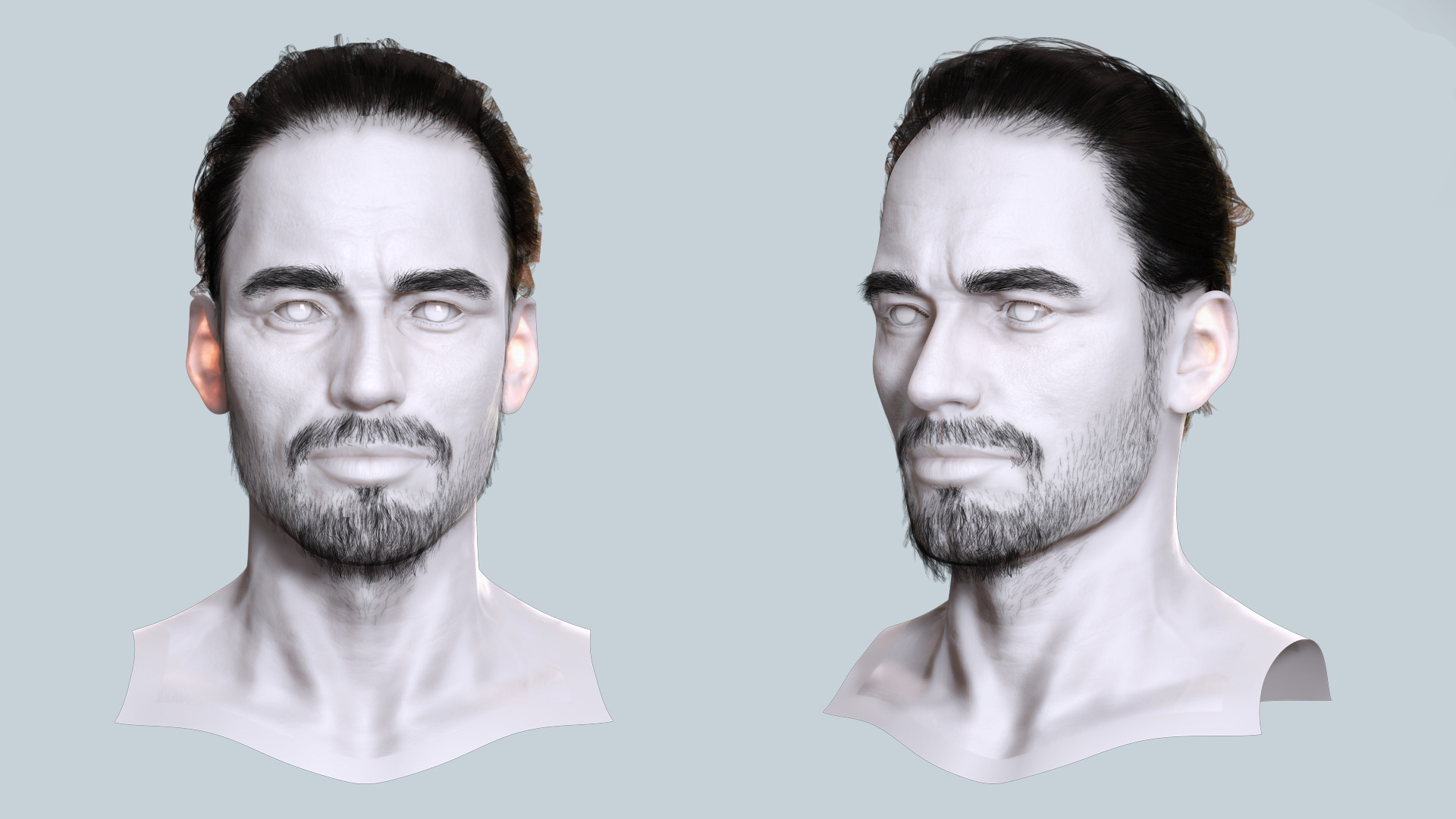 Sleek Man Bun with Trimmed Beard -Game-Ready Asset Low-poly 3D model_3