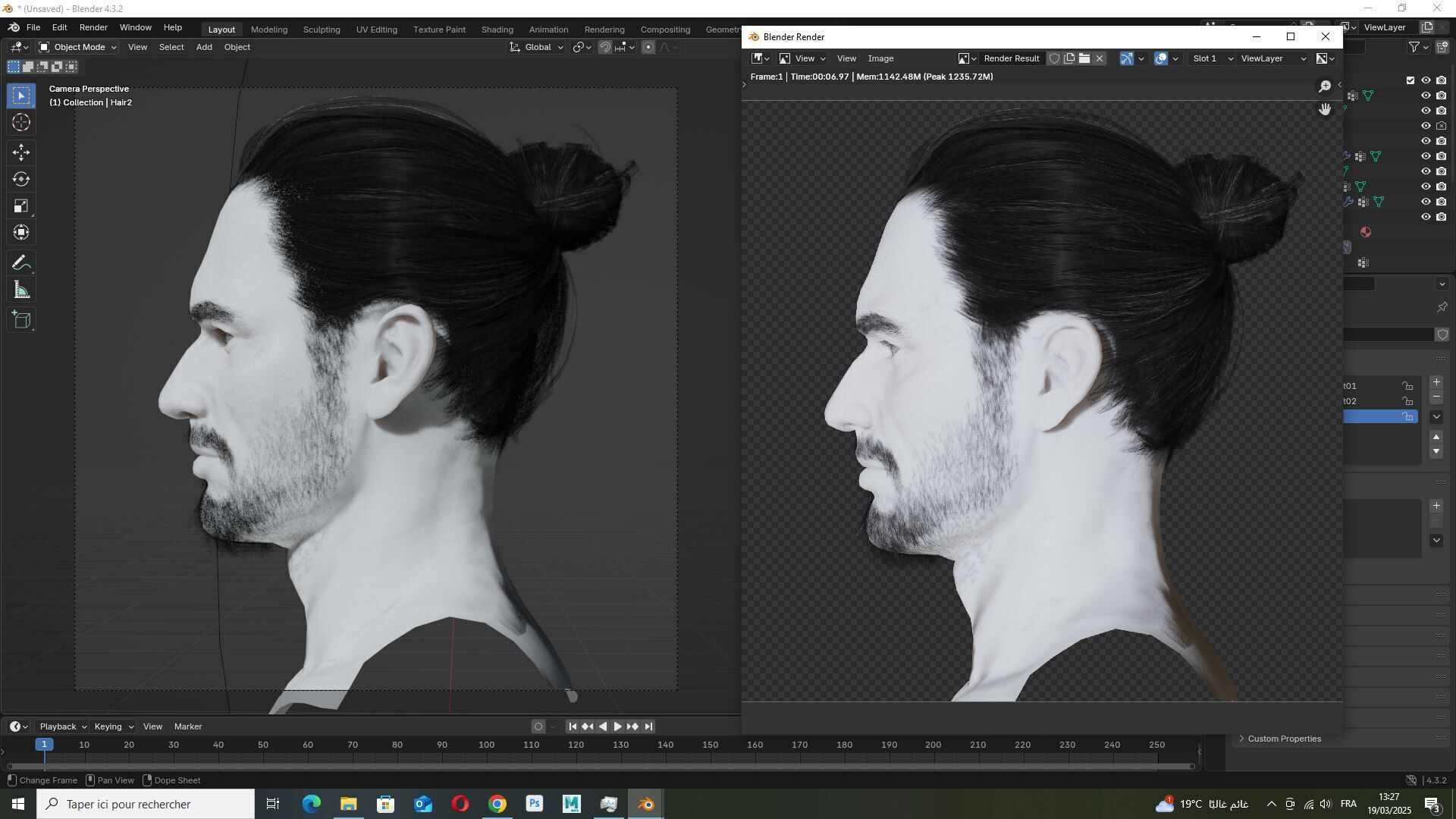 Sleek Man Bun with Trimmed Beard -Game-Ready Asset Low-poly 3D model_9