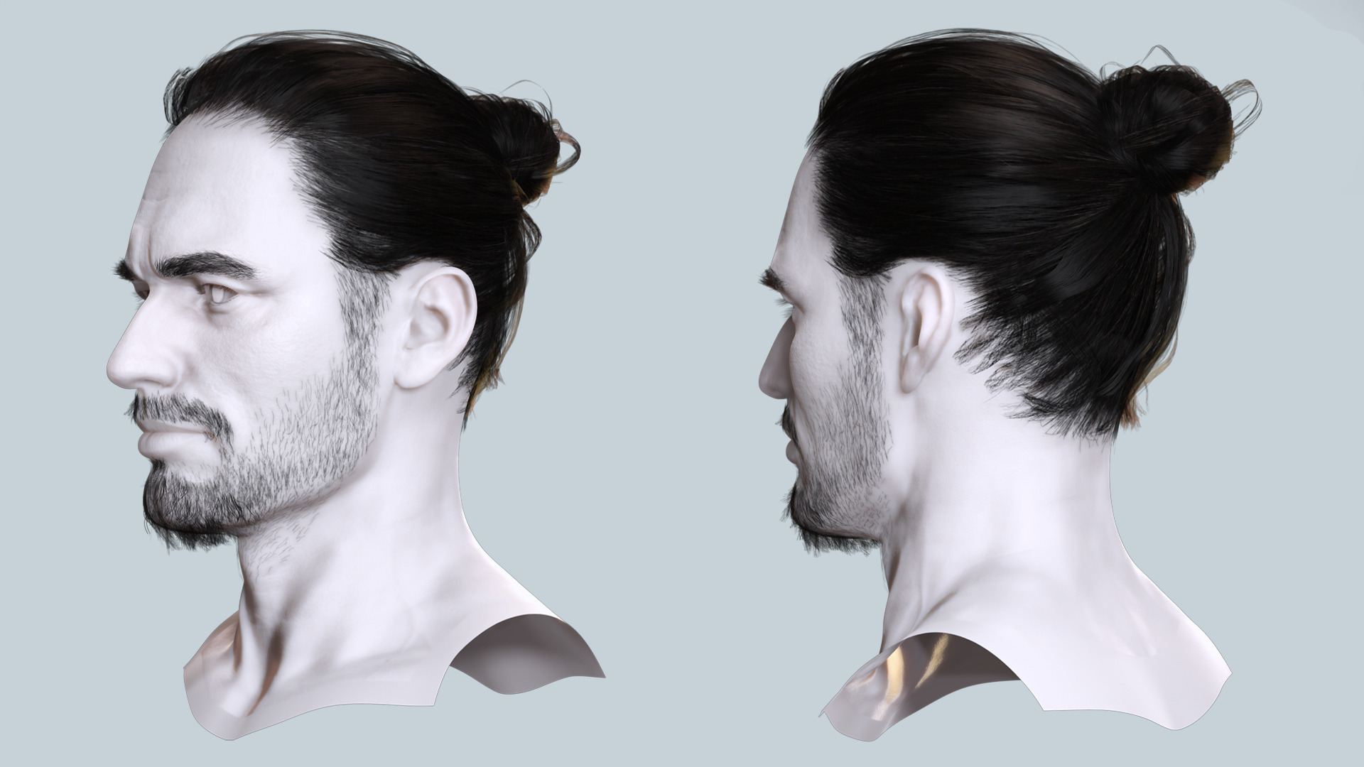 Sleek Man Bun with Trimmed Beard -Game-Ready Asset Low-poly 3D model_4