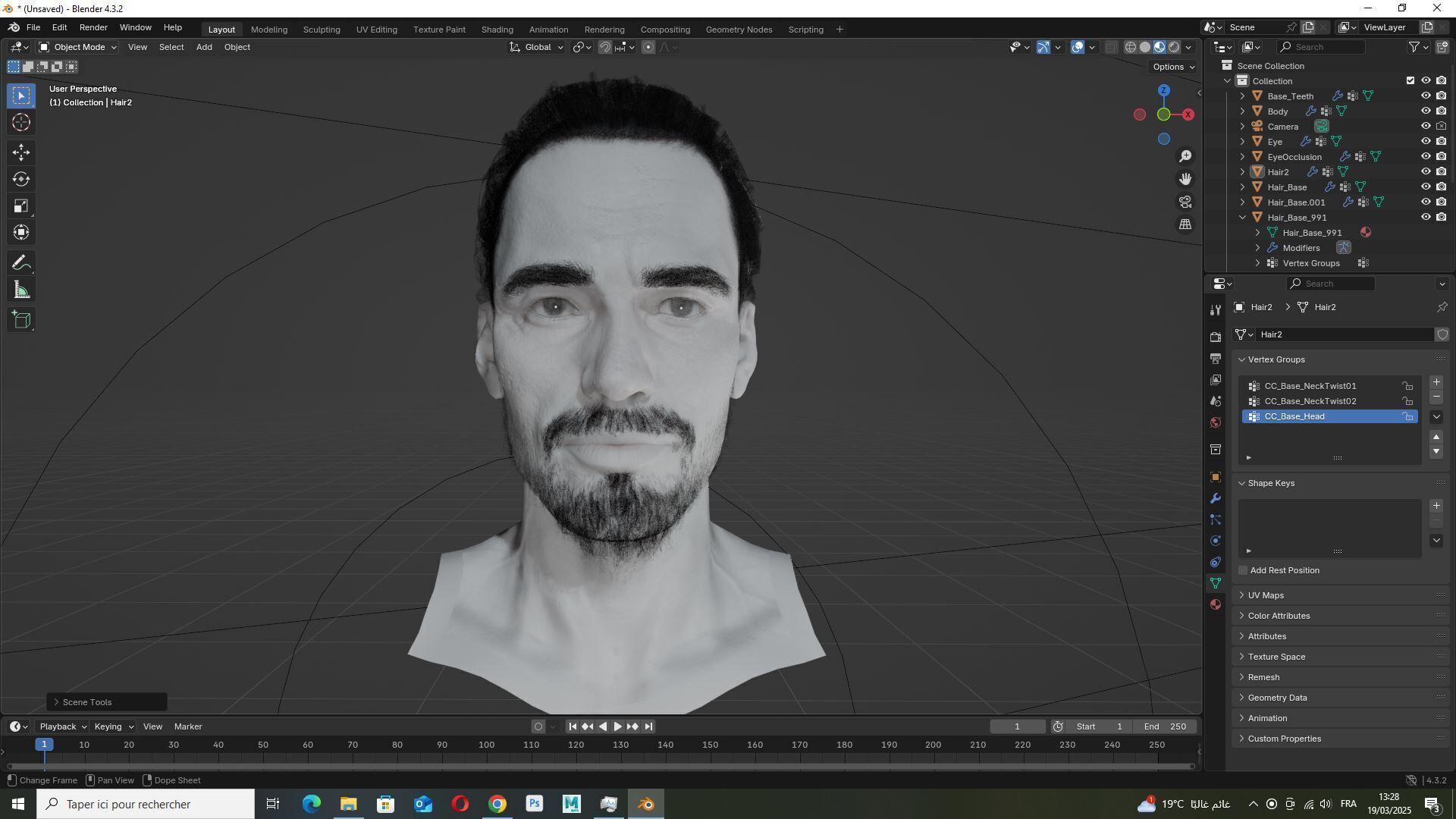 Sleek Man Bun with Trimmed Beard -Game-Ready Asset Low-poly 3D model_10