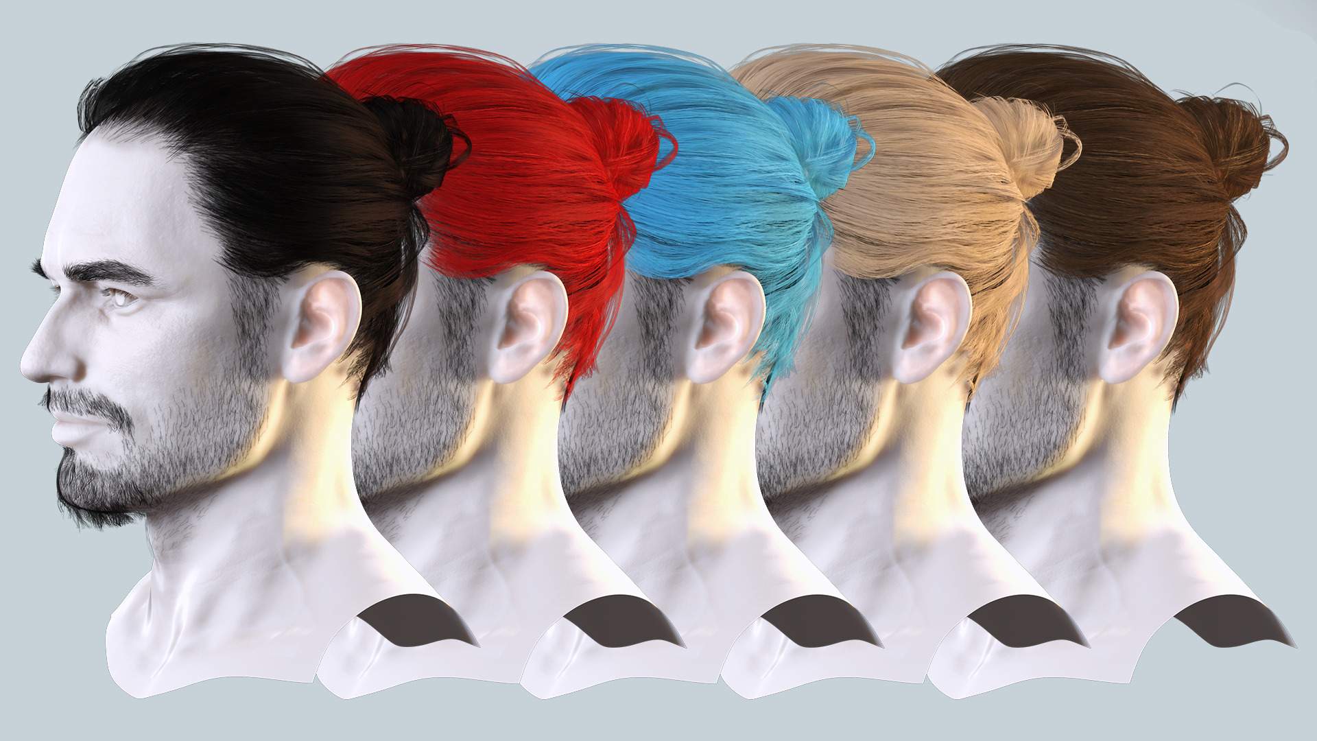 Sleek Man Bun with Trimmed Beard -Game-Ready Asset Low-poly 3D model_2