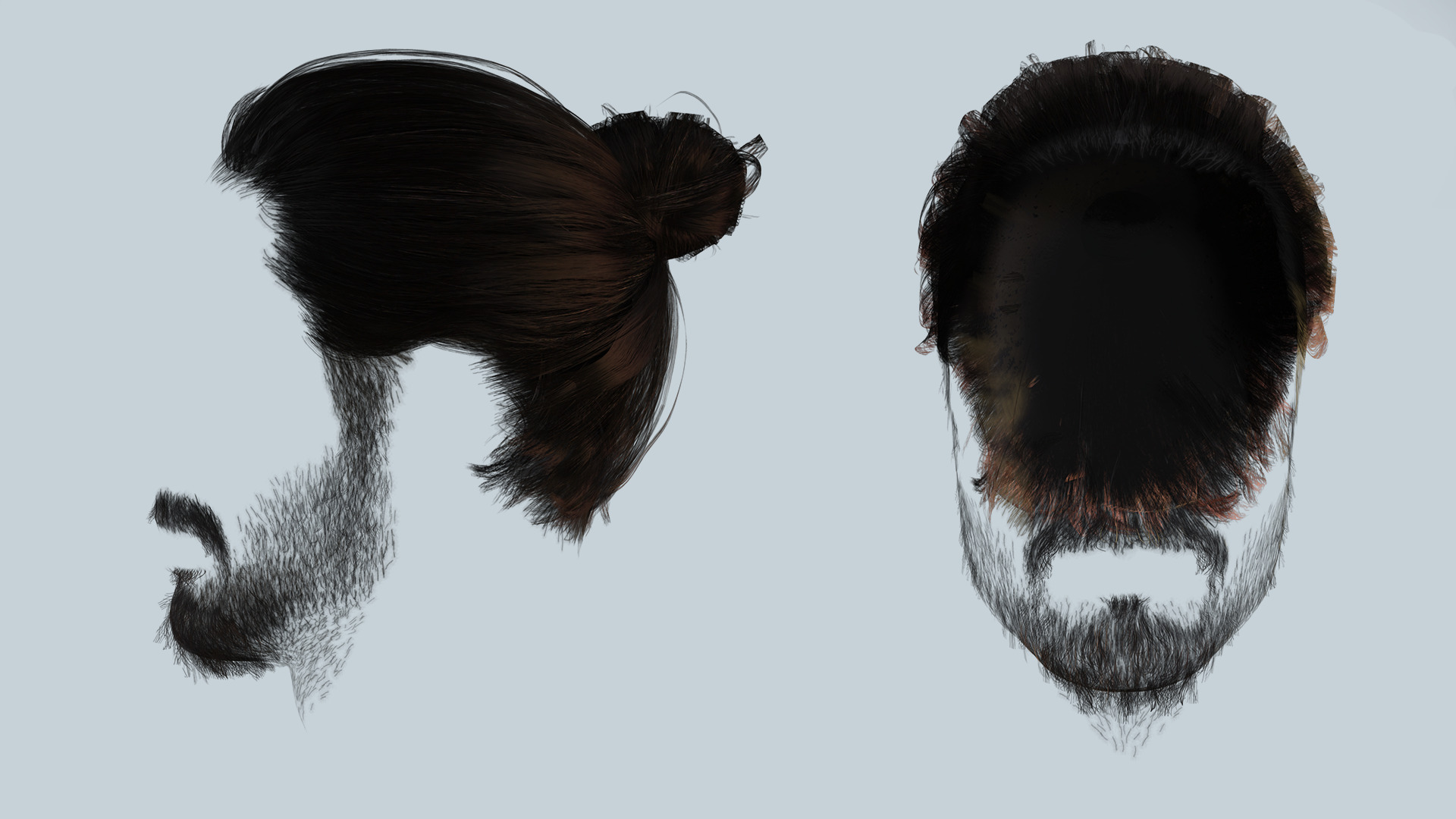 Sleek Man Bun with Trimmed Beard -Game-Ready Asset Low-poly 3D model_7