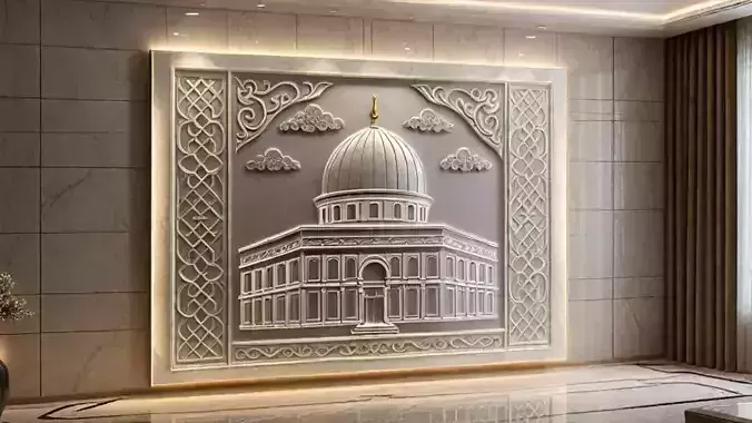 3d modern Dome of the Rock 3D Wall Panel Relief CNC 03