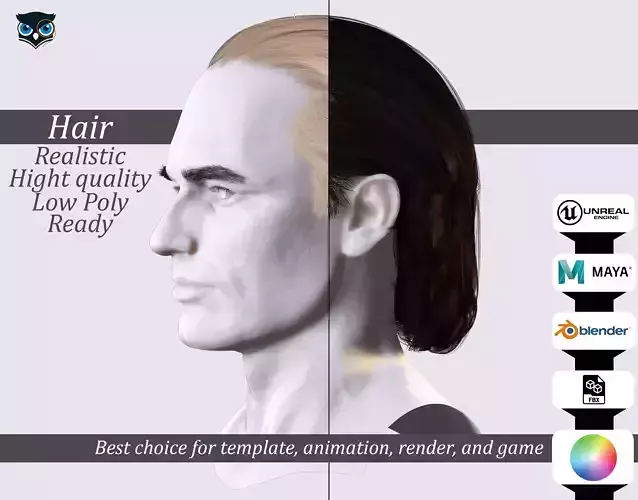 Retro Slicked Hair for Men-Game-Ready Hair Asset