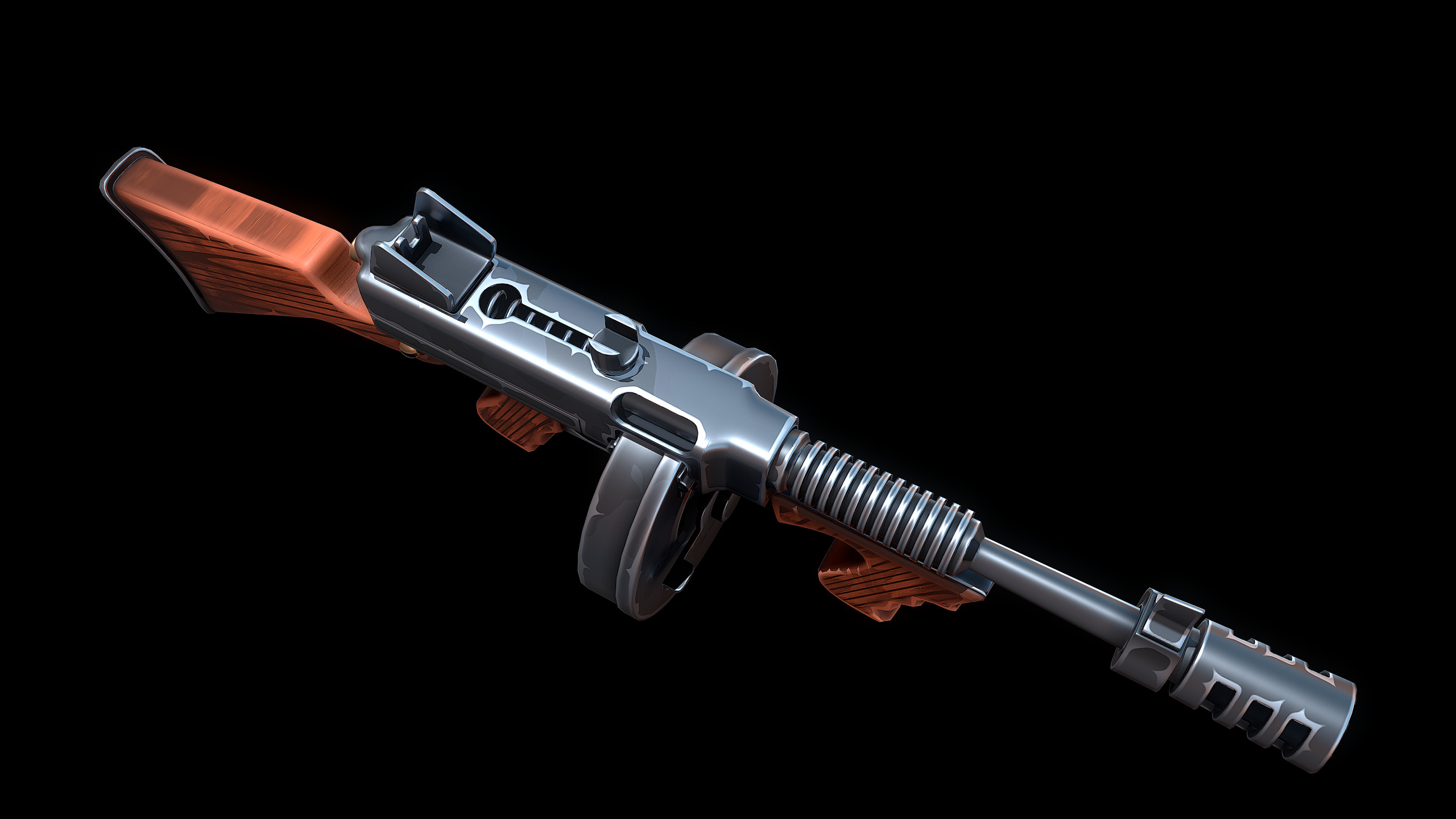 Stylized Thompson Gun Low-poly 3D model_7