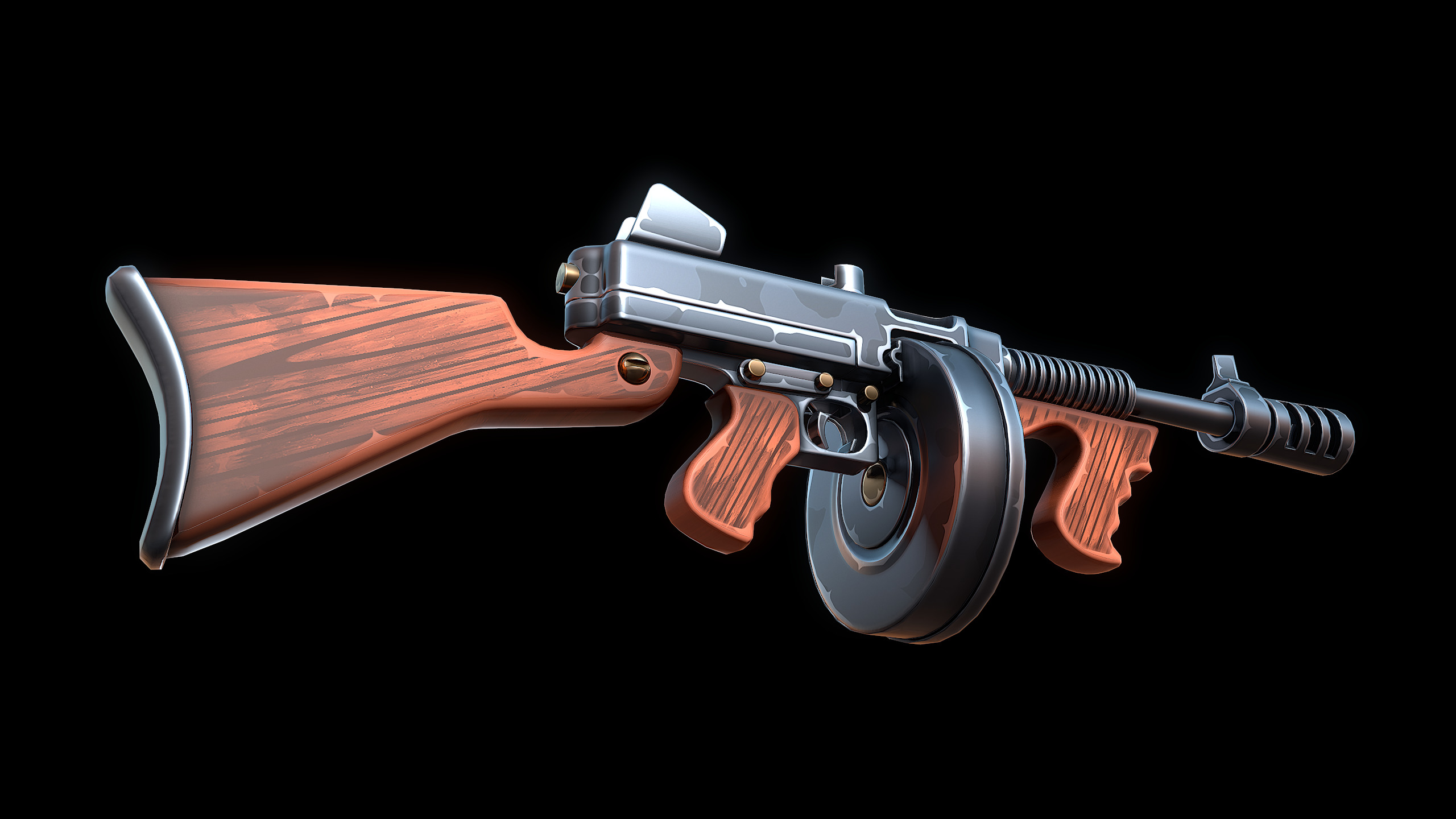 Stylized Thompson Gun Low-poly 3D model_8