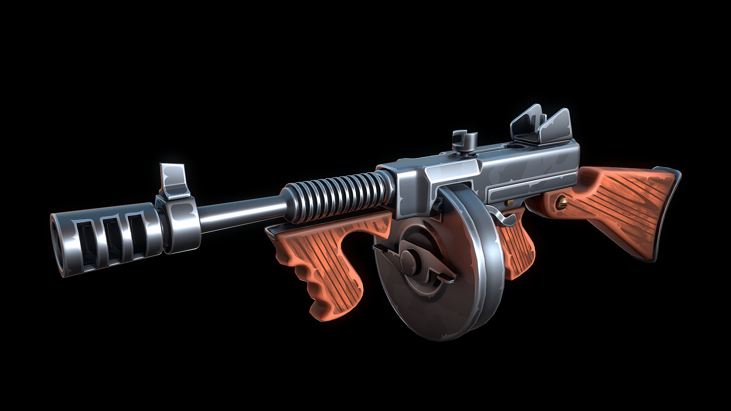 Stylized Thompson Gun Low-poly 3D model_6