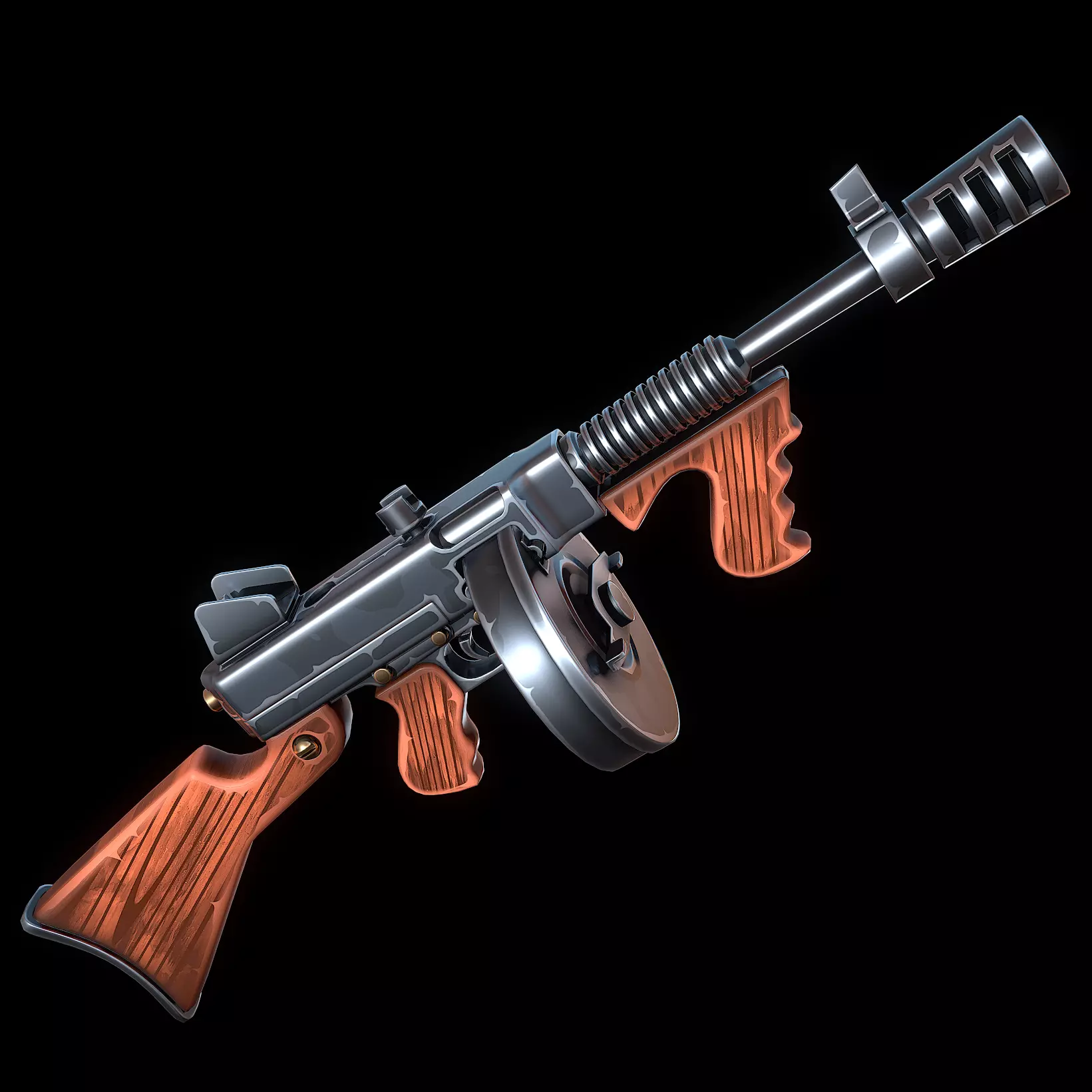 Stylized Thompson Gun Low-poly 3D model_0