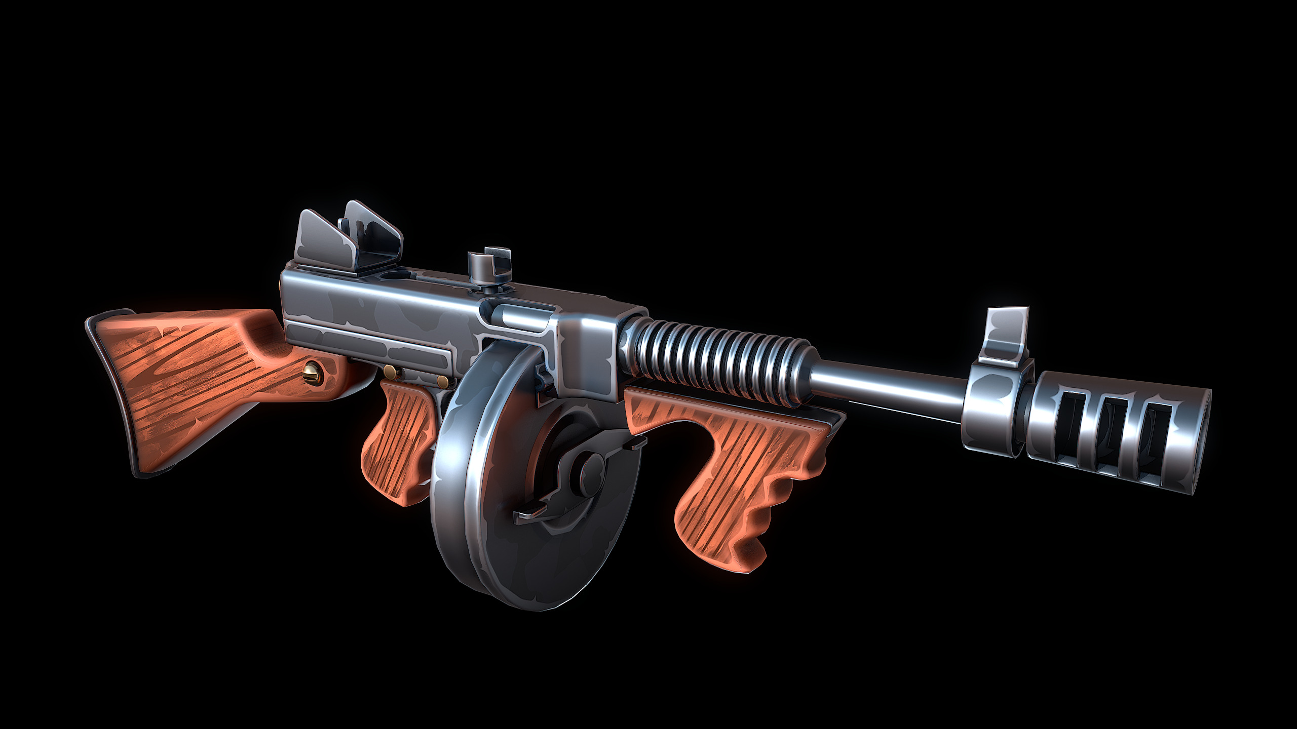 Stylized Thompson Gun Low-poly 3D model_5