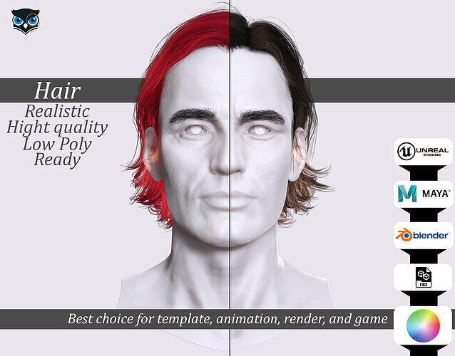 Relaxed Shoulder Hair - Premium 3D Character Hair Low-poly 3D model