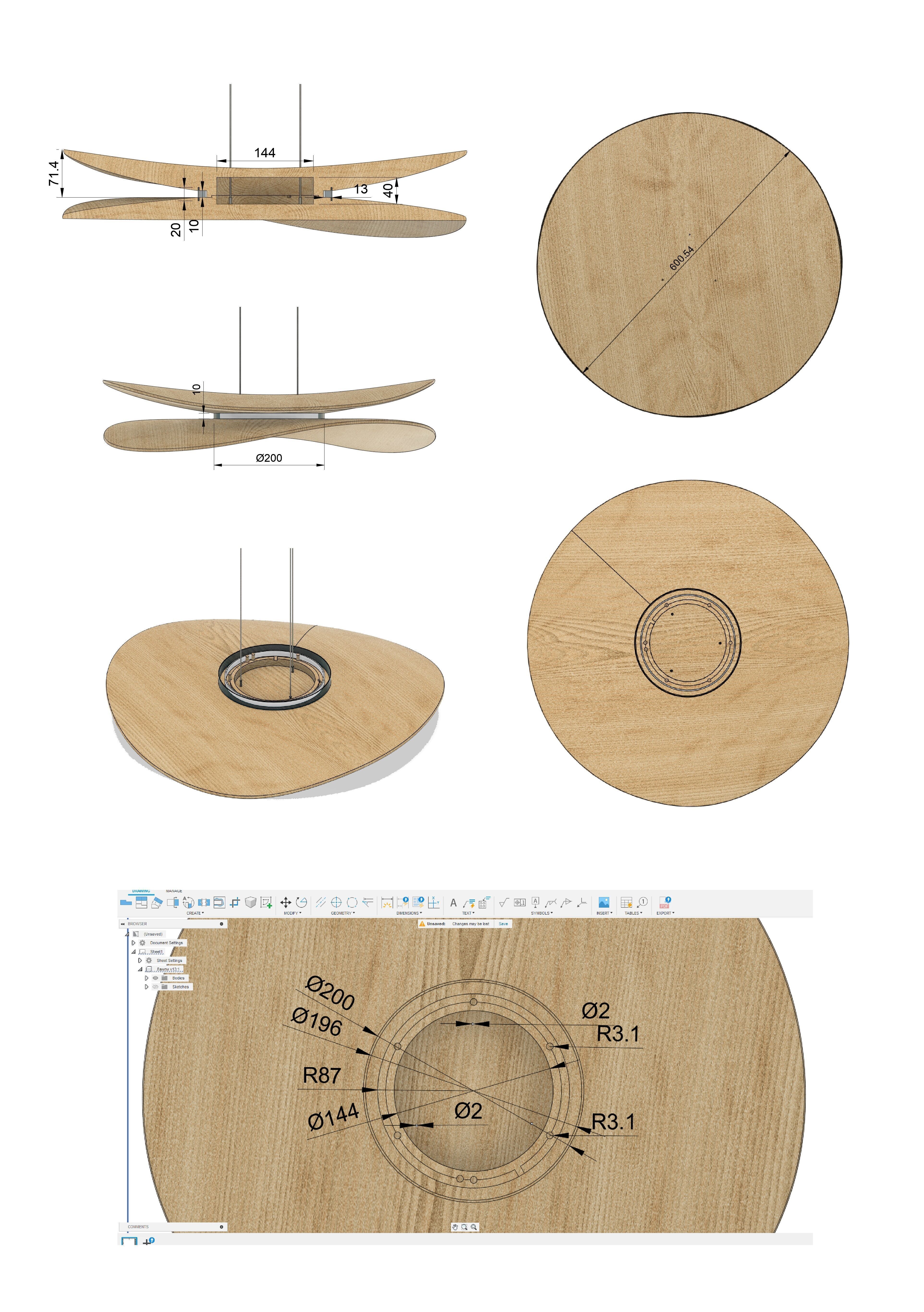 Wooden Dual Disk Pendant Light 3D Model for CNC 3D Printing 3D print model_1